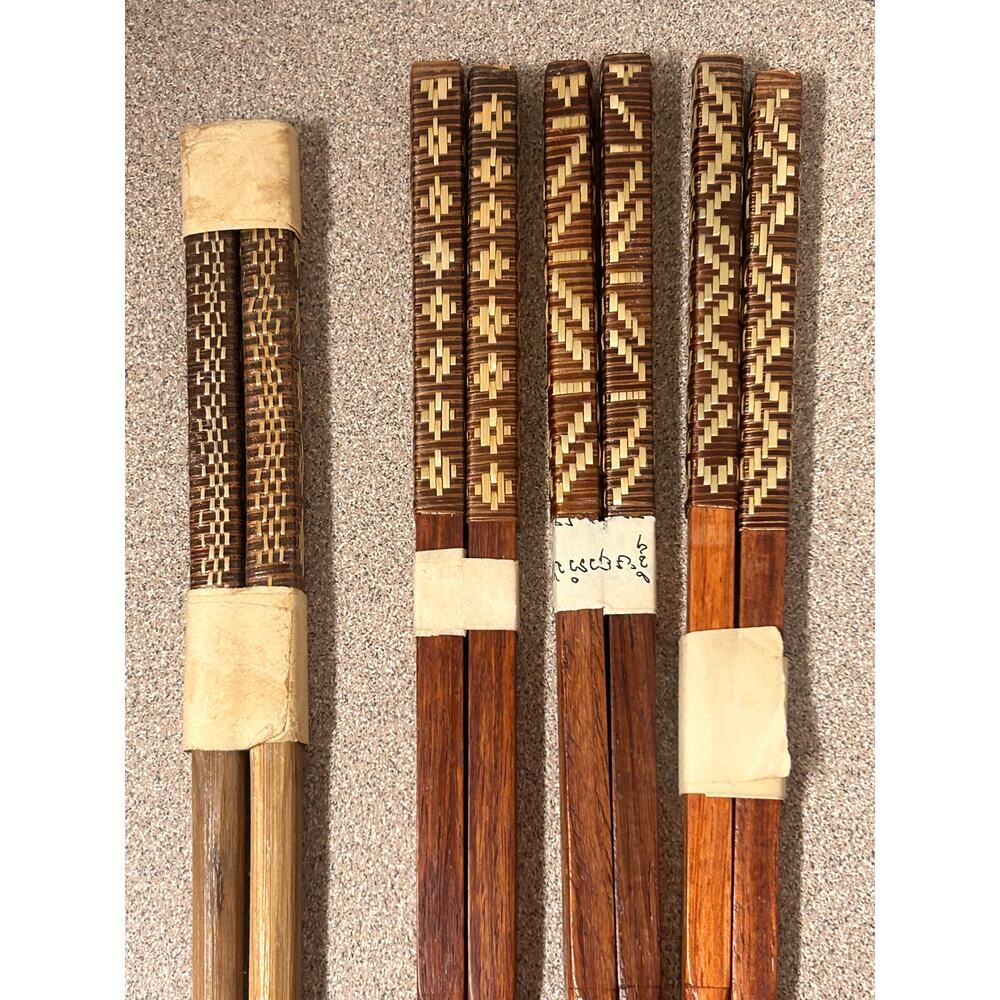 Wooden reusable Chop Sticks Boho Asian Asia design lot of 4 brand new